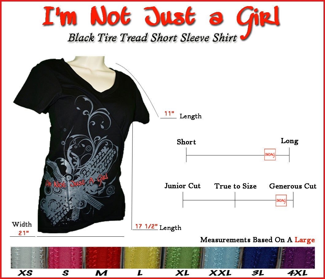 I'm Not Just a Girl Pink Tire Tread Black Vneck Shirt