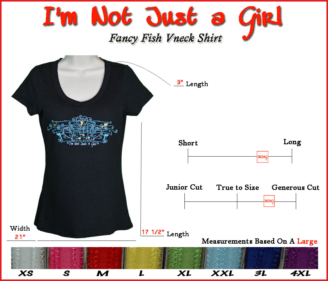 I'm Not Just a Girl Fancy Fish Black Vneck Shirt
