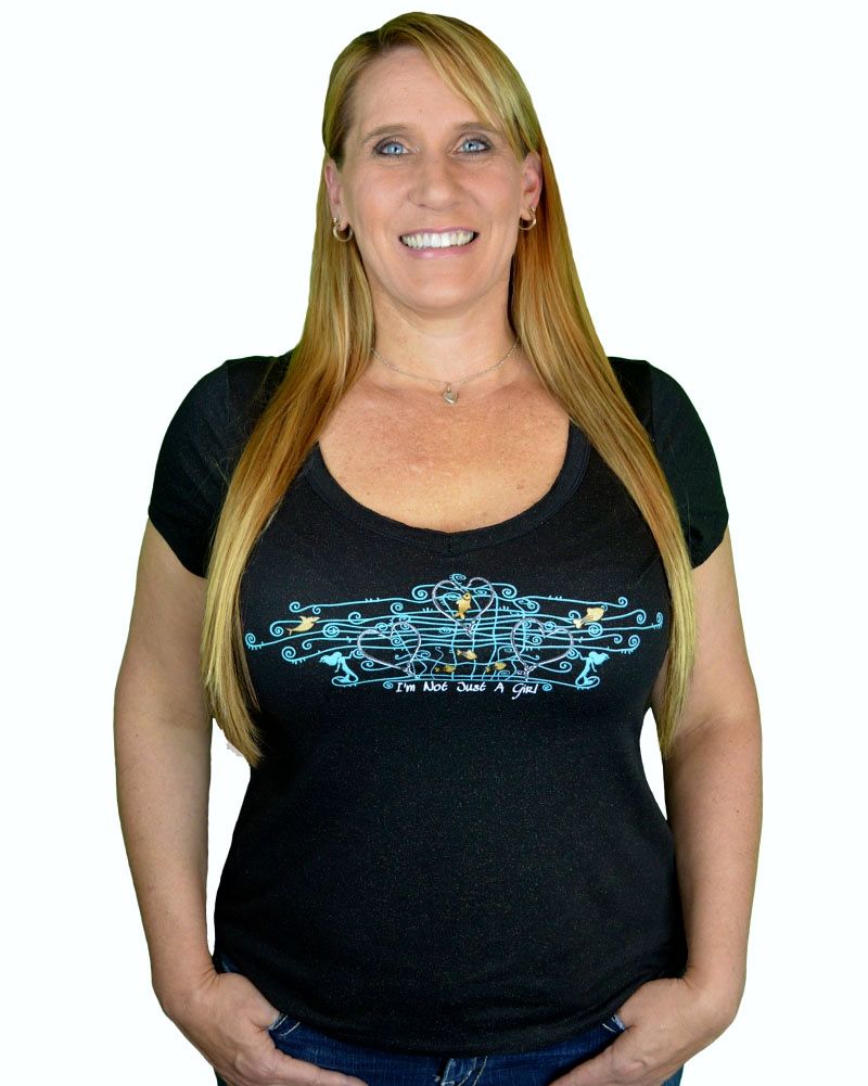 I'm Not Just a Girl Fancy Fish Black Vneck Shirt
