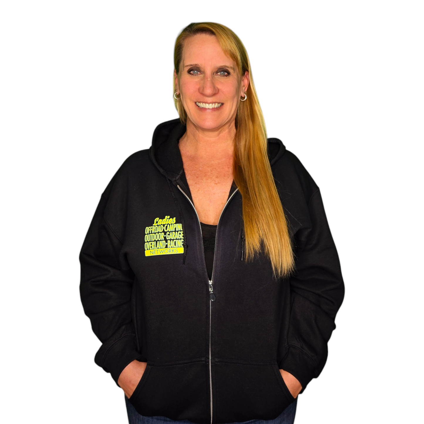 Ladies Offroad Network Sunflower Black Zip Hoodie