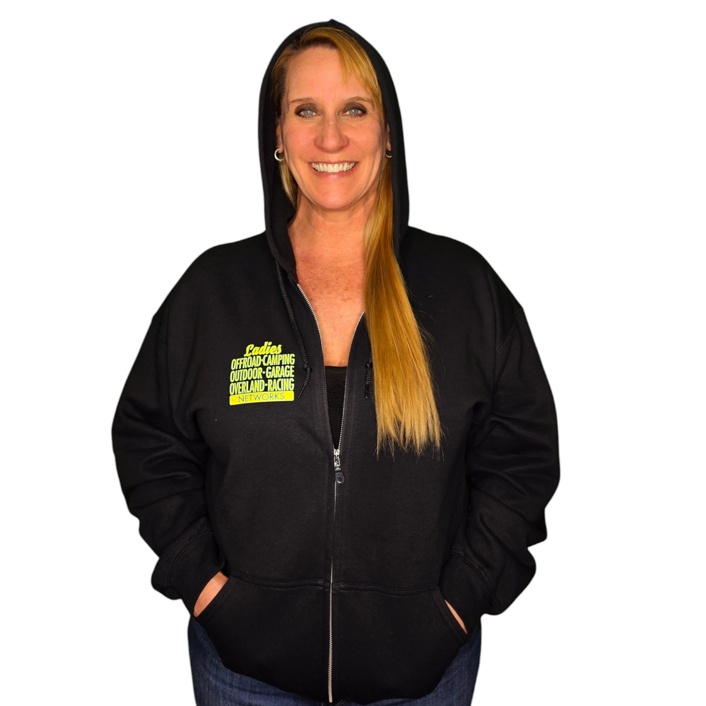Ladies Offroad Network Sunflower Black Zip Hoodie